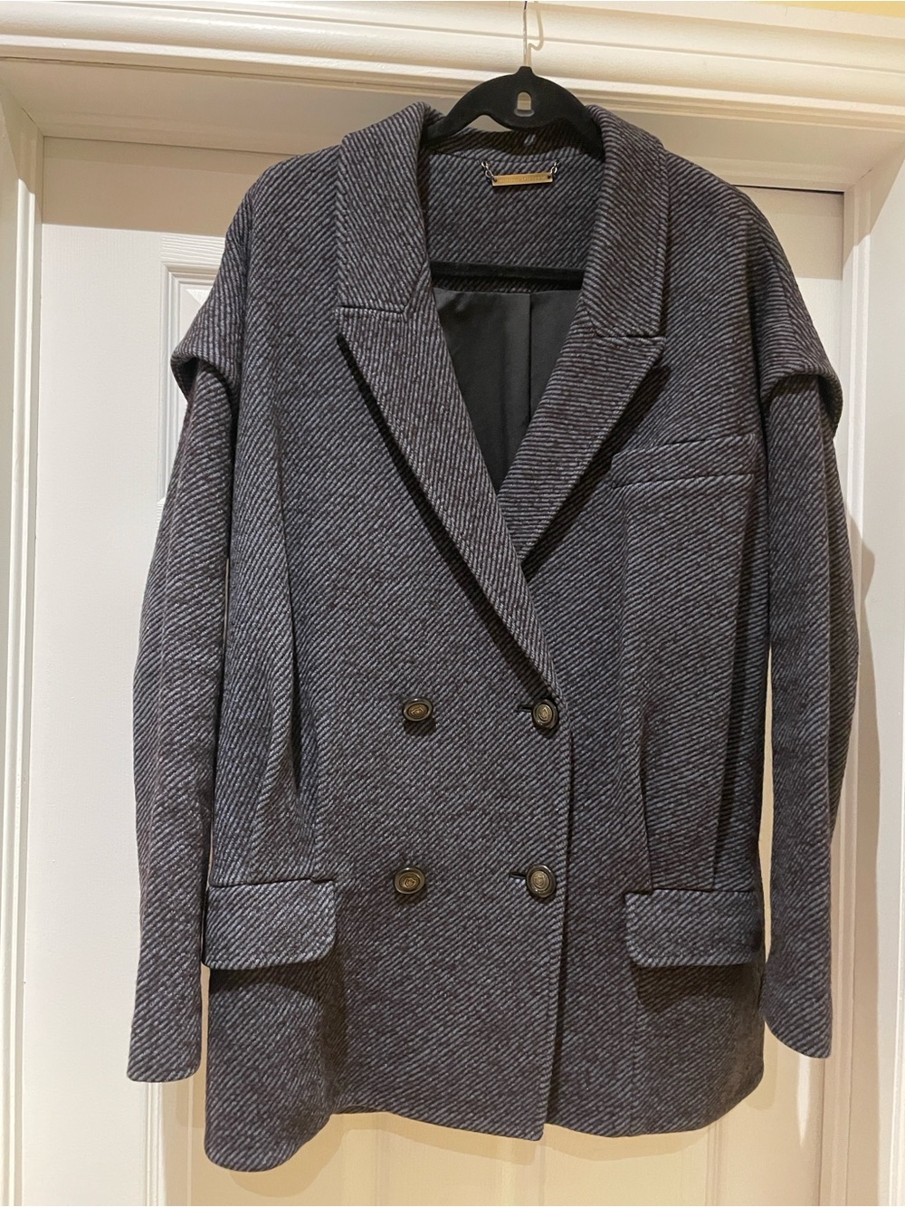 Diane von Furstenberg Wool Blend Blazer Blue Plum Oversized Preppy Size 8